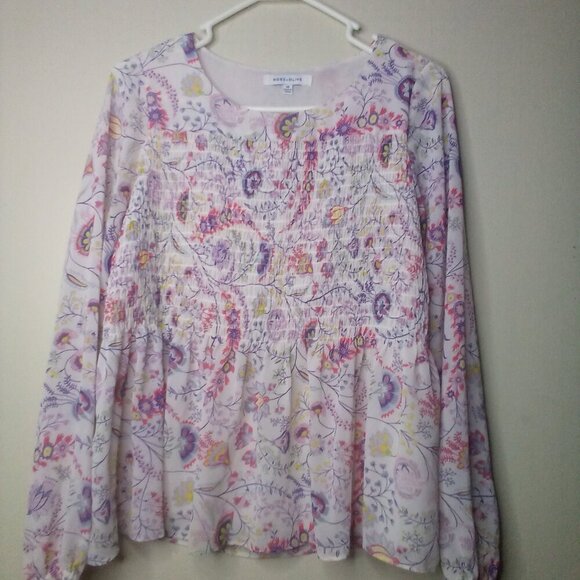 Rose & Olive Blouse Shirt XS Women Long Sleeve Elastic Bust Floral Colorful - Picture 13 of 14